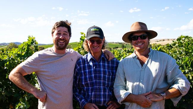 Jono and Damon Koerner with father Anthony on their Clare Valley property.