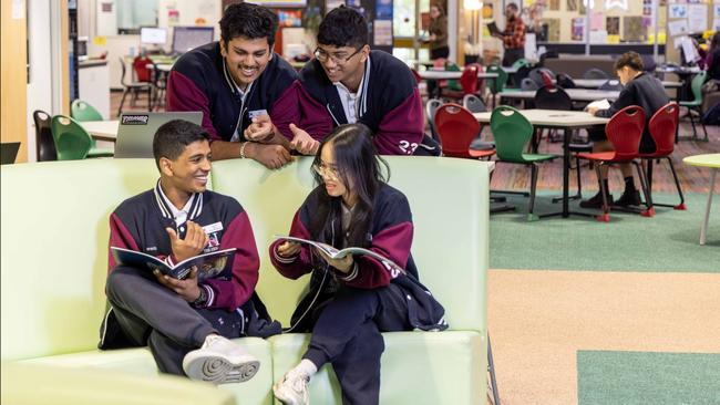 The Heights School Year 12 students Yashwanth Gunasheelan, Vatsal Thakkar, Alex Benny and Bang Ong say “passionate” teachers help them achieve top academic results. Picture: Kelly Barnes