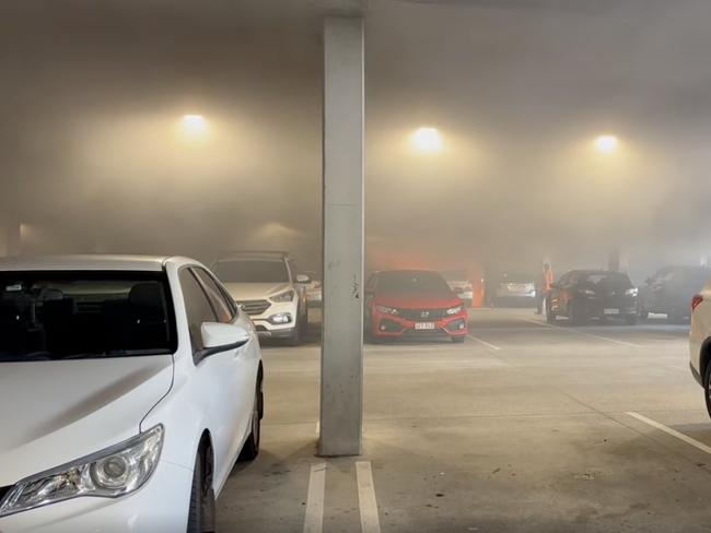 Redland Bay Village was evacuated after a fire in the underground carpark on Broadwater Terrace about 1.20pm. Picture: Facebook