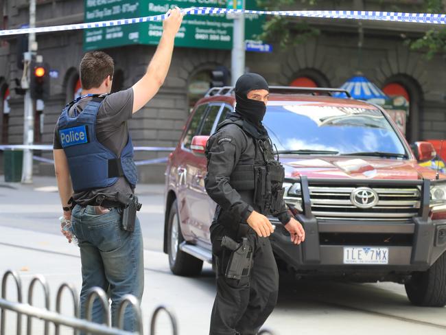 Police at the scene. Picture: Alex Coppel