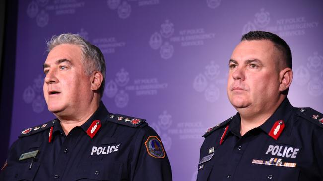 NT Police Commissioner Michael Murphy with newly appointed Deputy Commissioner Martin Dole, May 17, 2024. Picture: Alex Treacy