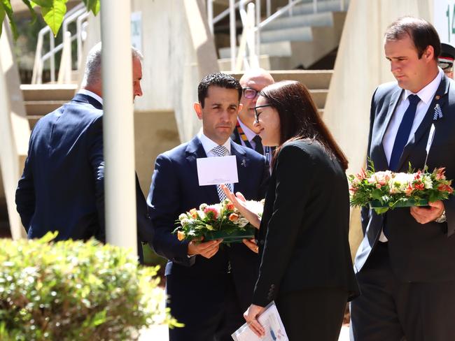 State Opposition Leader David Crisafulli at the memorial service with full police honours for constables Rachel McCrow and Matthew Arnold at Brisbane Entertainment Centre. Picture: David Clark