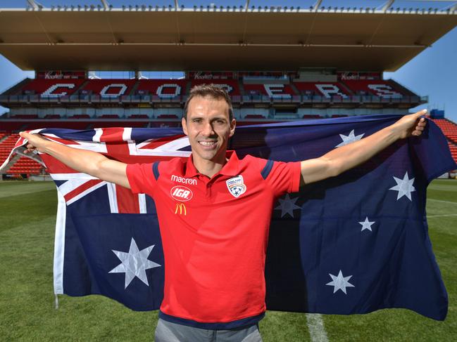 Adelaide United captain Isaias completed his Australian citizenship at Hindmarsh Stadium this month. Picture: AAP Image/ Brenton Edwards