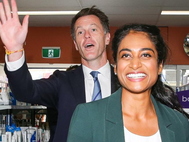 SYDNEY, AUSTRALIA -  Newswire Photos MARCH 13 2023 -   NSW Labor Leader Chris Minns, Candidate for Oatley, Ash Ambihaipahar and Labor MP for Rockdale Steve Kamper are seen on the main shopping street of Riverwood in Sydney to meet local business owners and residents. Picture: NCA Newswire / Gaye Gerard.