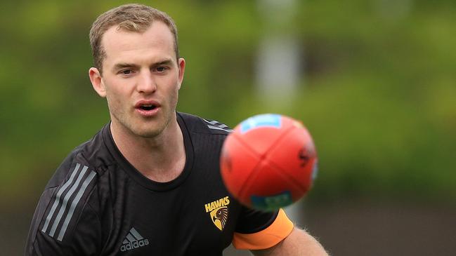 Tom Mitchell trains last month as he prepares to return in 2020. Picture: Mark Stewart