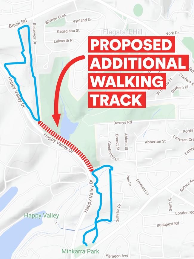 A map showing the proposed additional walking track linking two existing tracks to complete the Minkarra Park trail. Picture: Supplied.