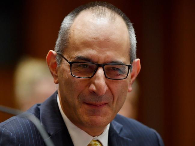 Department of Home Affairs Secretary Mike Pezzullo appears before a Senate estimates hearing at Parliament House in Canberra, Monday, February 18, 2019. (AAP Image/Mick Tsikas) NO ARCHIVING