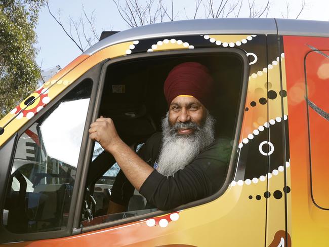 DAILY TELEGRAPH JULY 31, 2023. Australian of the year local hero Amar Singh is setting off on a two month trip around Australia in support of the yes voice campaign, pictured with his truck in Kings Park as it gets some finishing touches before he leaves tomorrow. Picture: Jonathan Ng