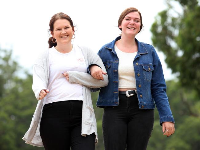 Madeleine Carter (left) and Ebonie Wadwell are both lucky to alive following the horrific car crash. Picture: Sam Ruttyn