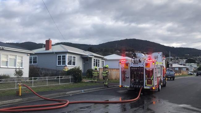 Tasmania Fire Crews on the scene of a fire at Kenbrae Ave in Glenorchy. Photo: Nikki Davis-Jones