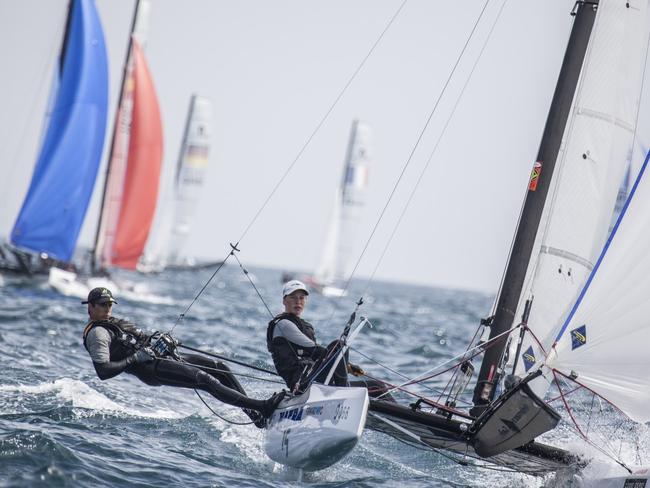 Will Cooley competing at the Nacra15 World Championships in Barcelona in 2018.