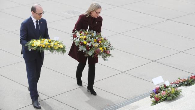 Victorian Premier Jacinta Allan and government officials lay wreaths at the Shrine of Remembrance. Picture: NCA NewsWire / David Crosling