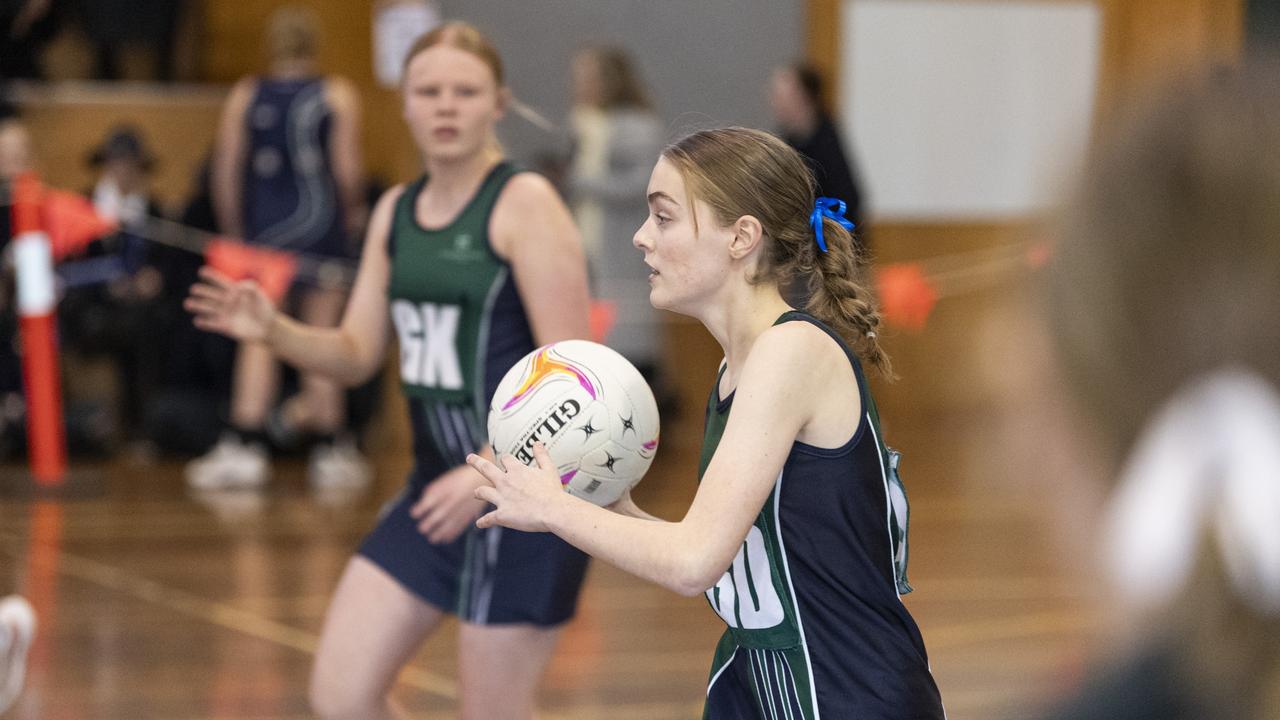 Ellie Bennett of St Ursula's Junior Development against Downlands Junior C in Merici-Chevalier Cup netball at Salo Centre, Friday, July 19, 2024. Picture: Kevin Farmer