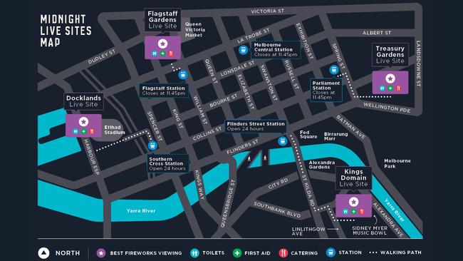 Map of live fireworks sites at midnight on New Year’s Eve.