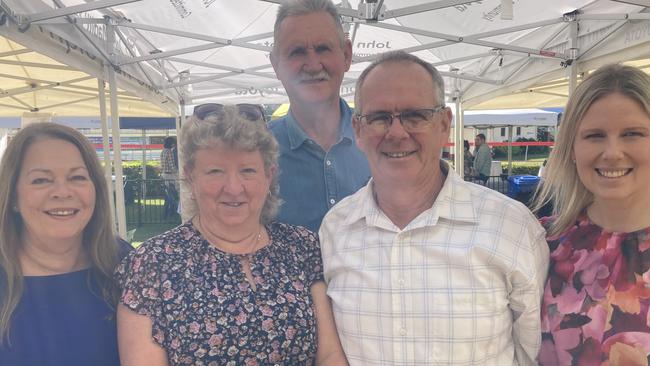 Lyn King, Tracey Wedmaier, Ian King, Ken Wedmaier, and Rachael Wedmaier enjoy a day of fun at the Gympie Races on Saturday, July 15, 2023.