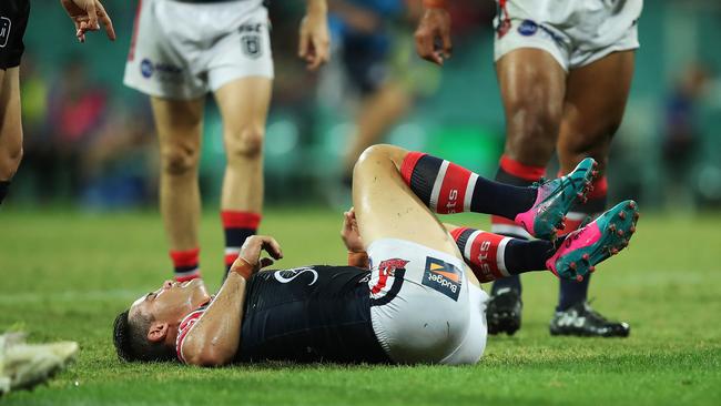 Cronk later left the field. Picture. Phil Hillyard