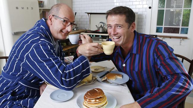 Breakfast boys... David Koch and Karl Stefanovic are rivals no more. Picture: David Caird