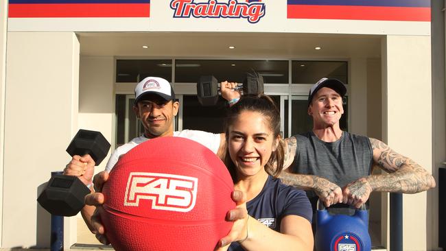 Ricci Herbig, Jai Herbig and Matt Willson ready to start training at F45 Helensvale. Picture: Glenn Hampson