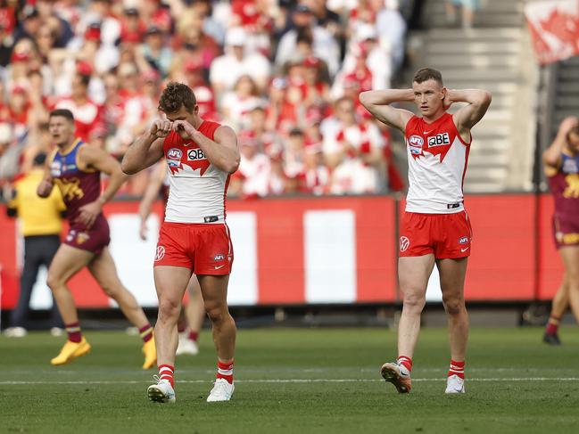 Sydney's Luke Parker and Chad Warner after the final siren. Picture: Phil Hillyard