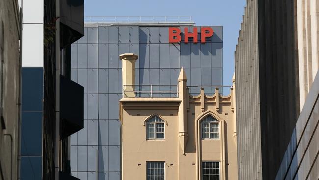 BHP shares closed up 1.9 per cent at $45.72 on Monday. The stock is up 1.1 per cent since the company launched its takeover tilt for Anglo on April 25. Picture: NCA NewsWire / Luis Enrique Ascui