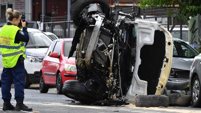 Police at the scene of a fatal crash at Park Road at Regents Park in Sydney. Picture: NCA NewsWire/Joel Carrett