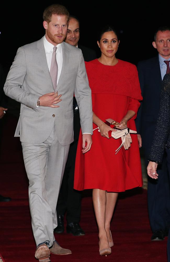 Prince Harry, Duke of Sussex and Meghan, Duchess of Sussex arrive at Casablanca Airport. Picture: Getty