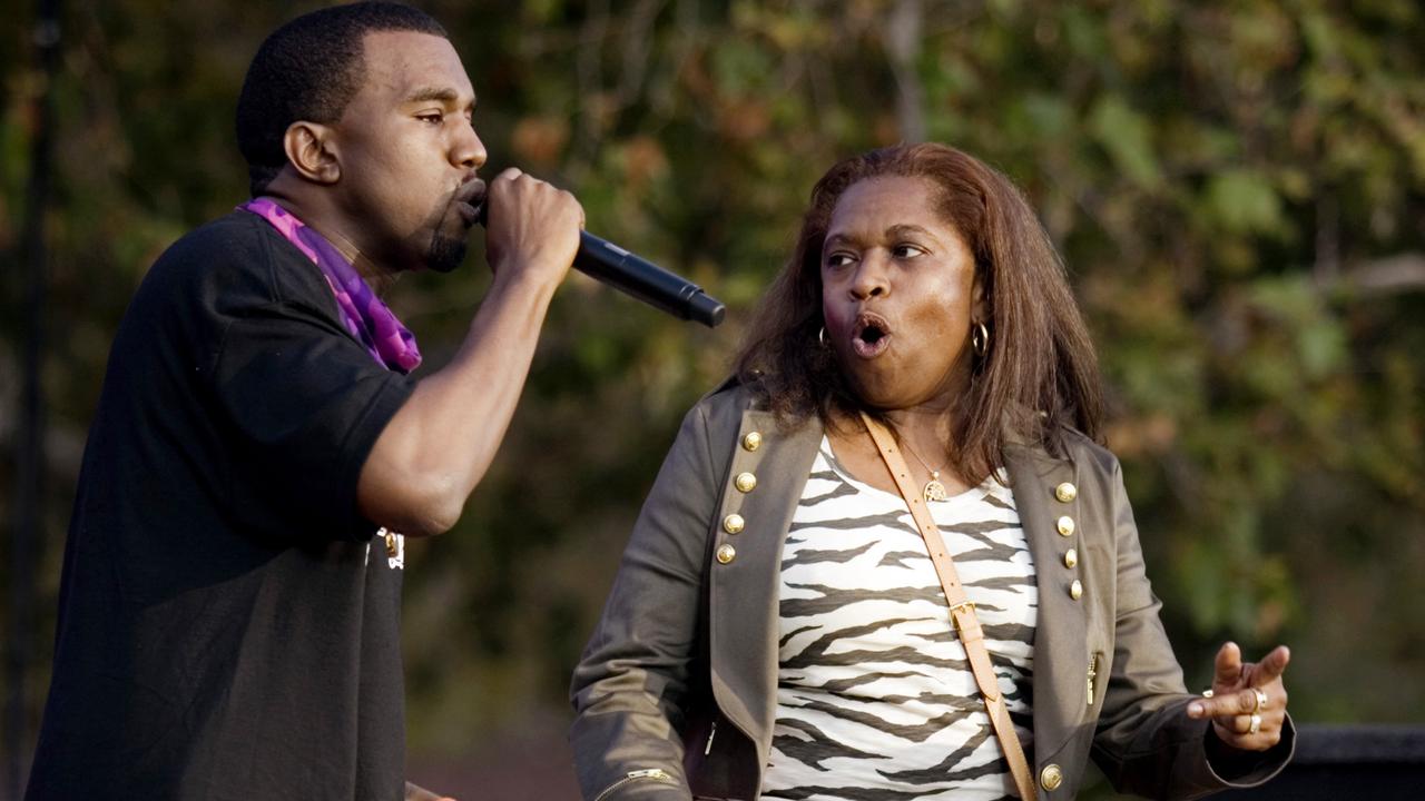 Kanye brings his mum onstage during a performance at The Ellen Show in 2006. Picture: AP