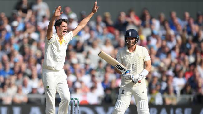 Pat Cummins goes up for an lbw appeal against Joe Denly. Picture: Getty Images