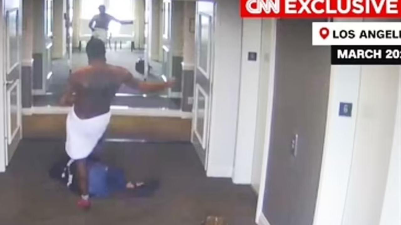 CCTV footage of Combs beating Cassie Ventura in a Los Angeles hotel. Picture: CNN Exclusive
