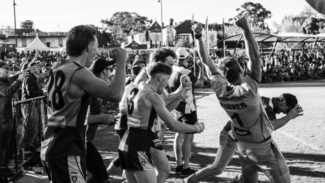 Golden Square celebrates winning the grand final on the sideline. Picture: SAA Imaging.