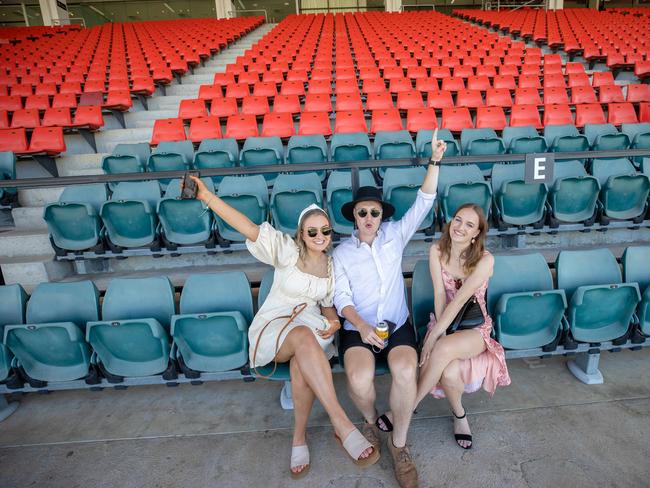 Taylah Dunn, 21, Nathan Anderson, 24 and Rachae Cullen find plenty of room to find a seat. Picture: Jason Edwards