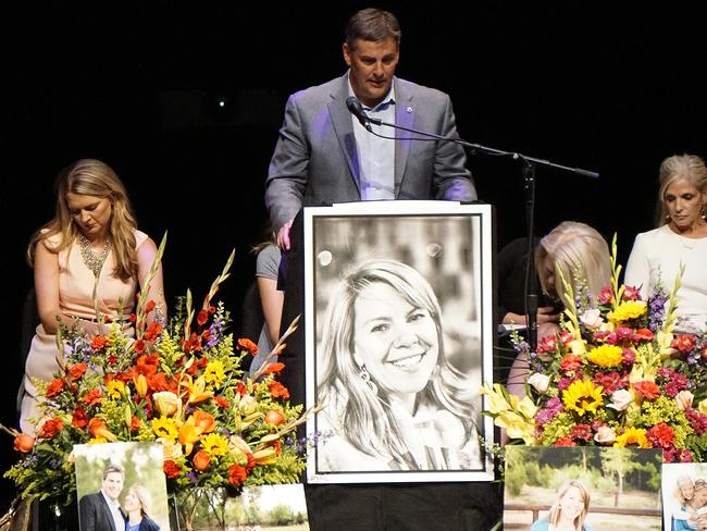 Michael speaks at his wife’s funeral on the campus of the University of New Mexico Picture: Adolphe Pierre-Louis/The Albuquerque Journal