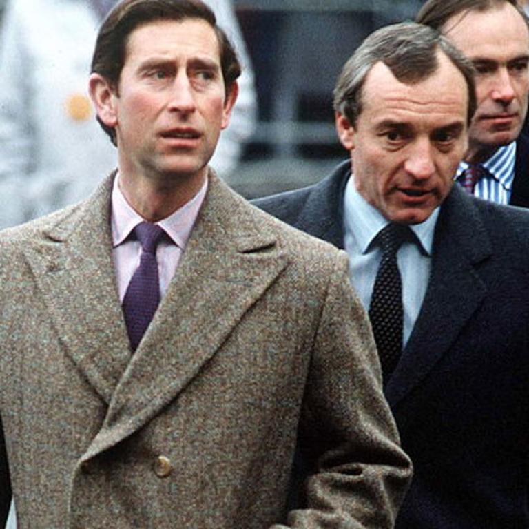 Prince Charles visiting Carlisle with Barry Mannakee. Once the palace got wind of Diana and her bodyguard’s closeness he was transferred away. Picture: Tim Graham Photo Library via Getty Images.