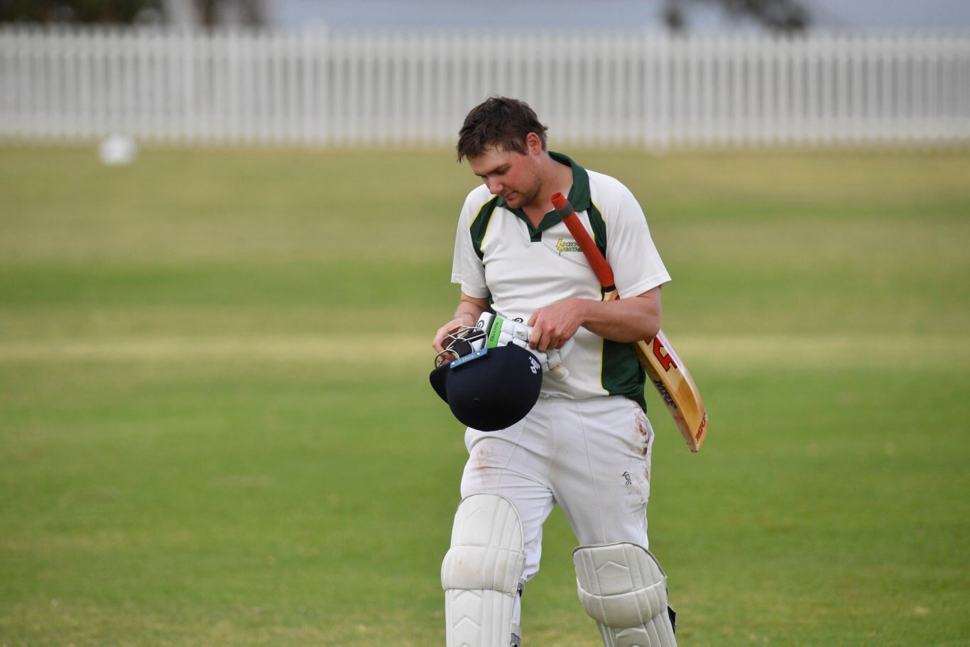 Mitch Teske of Lockyer Lightning leaves the field after being bowled by Jace Hudson of Northern Brothers Diggers in round five Harding-Madsen Shield cricket at Rockville Oval, Saturday, October 19, 2019. Picture: Kevin Farmer