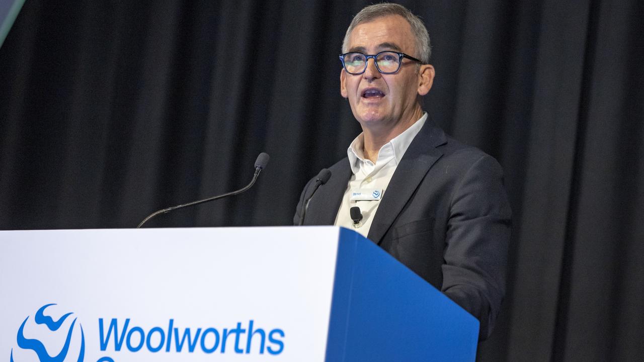 Woolworths CEO Brad Banducci at the company’s AGM in Sydney on Thursday. Picture: Dallas Kilponen