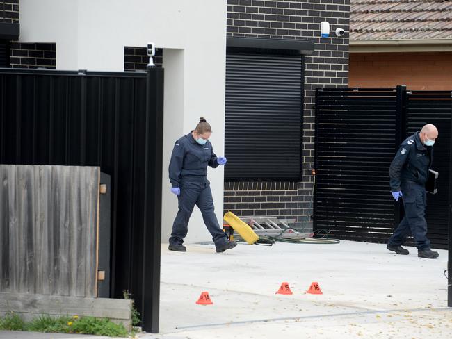 Police investigate the shooting at Abdulrahim’s Thomastown house. Picture: Andrew Henshaw