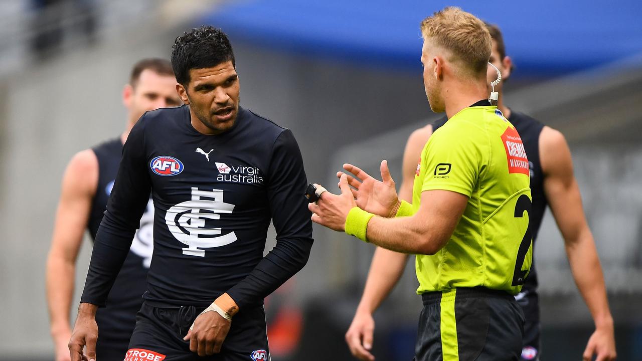 Some controversial holding the ball calls were made on Sunday (Photo by Daniel Carson/AFL Photos via Getty Images).