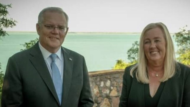 Prime Minister Scott Morrison and CLP Solomon candidate Tina MacFarlane on a Facebook post. Picture: Facebook