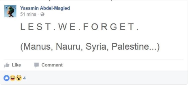 \Yassmin Abdel-Magied’s sickening insult to the nation’s war dead.