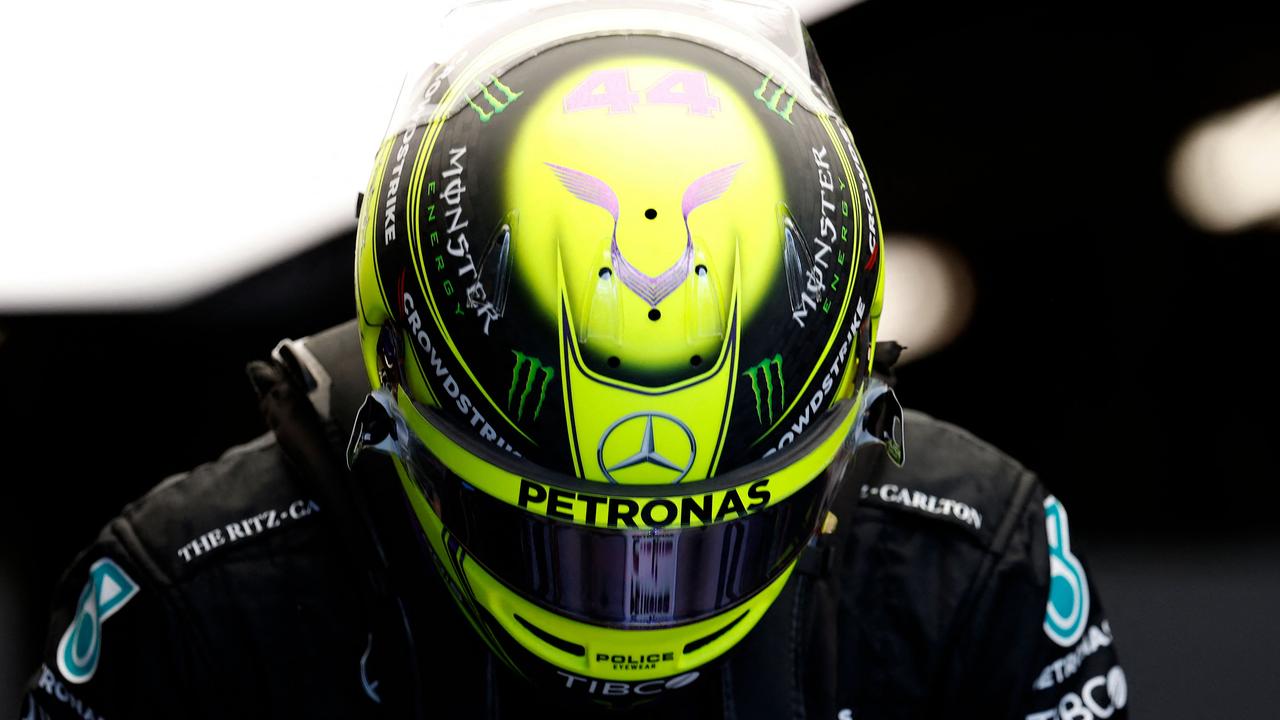 Mercedes' British driver Lewis Hamilton gets ready to leave pit lane during the third practice session at the Albert Park Circuit in Melbourne on April 9, 2022, ahead of the 2022 Formula One Australian Grand Prix. (Photo by Con Chronis / AFP) / -- IMAGE RESTRICTED TO EDITORIAL USE - STRICTLY NO COMMERCIAL USE --