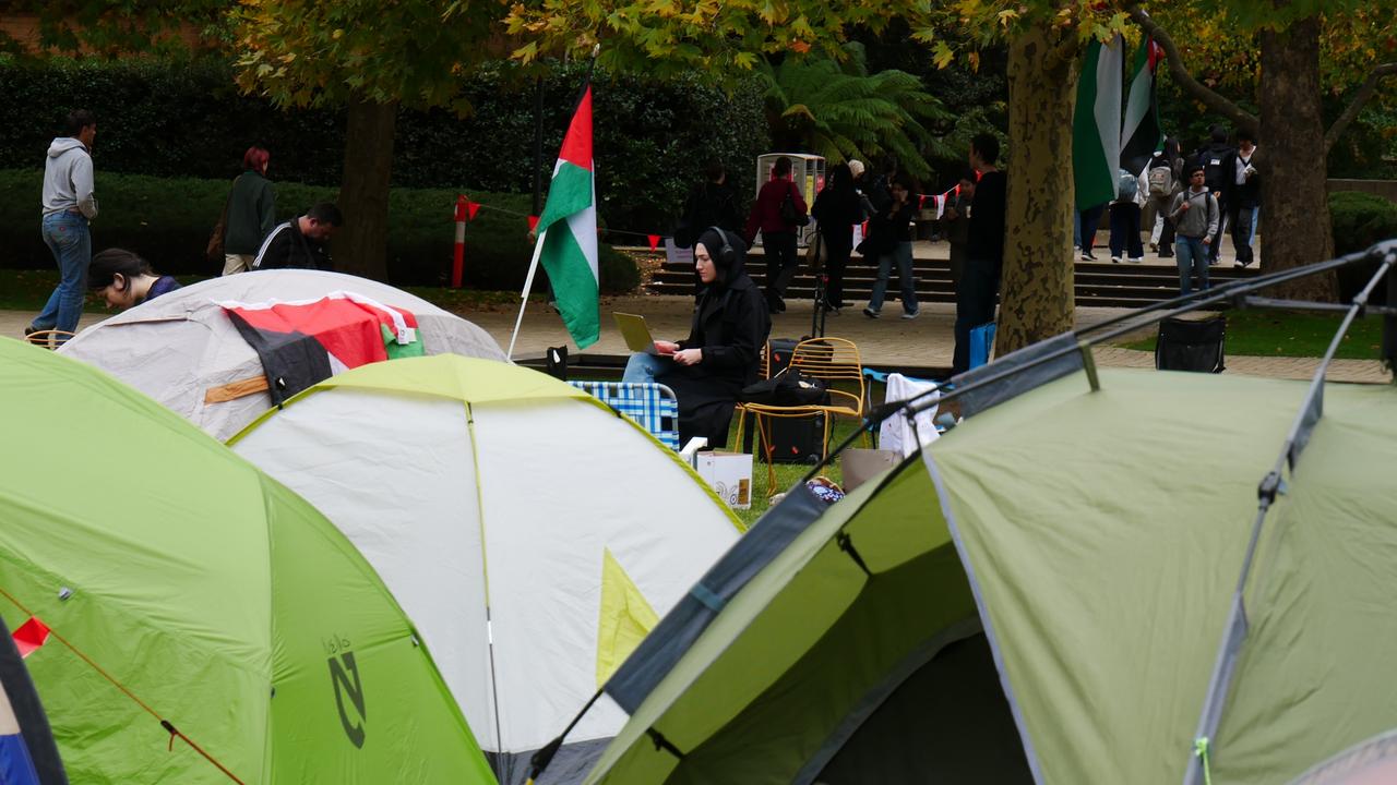 About 60 tents were pitched at the University of Melbourne encampment on April 29. Picture: NCA NewsWire / Blair Jackson