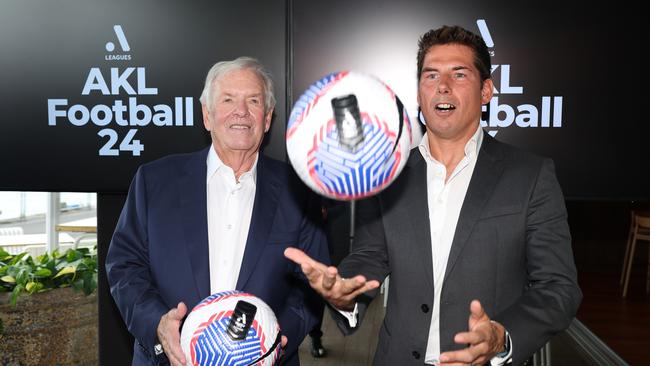 Bill Foley, general partner of the global multi club football operator Black Knight Football Club (L) has been gifted the keys to the new franchise. (Photo by Phil Walter/Getty Images)