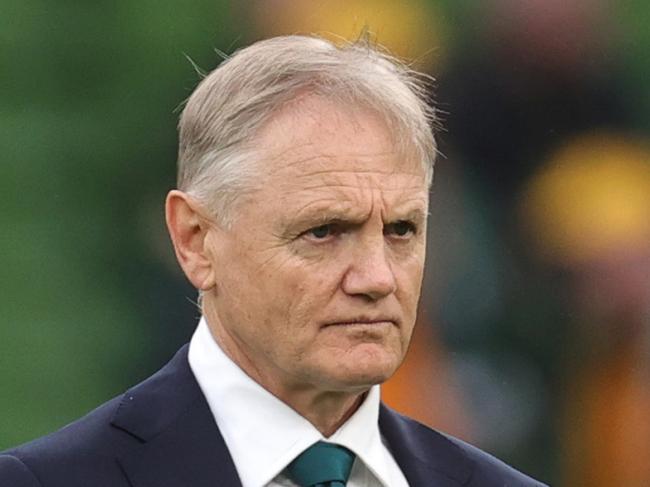 DUBLIN, IRELAND - NOVEMBER 30: Joe Schmidt, Head Coach of Australia, looks on prior to the Autumn Nations Series 2024 match between Ireland and Australia at Aviva Stadium on November 30, 2024 in Dublin, Ireland. (Photo by David Rogers/Getty Images)