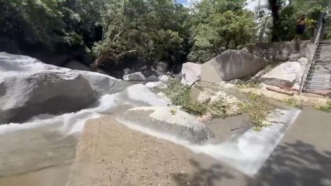 Boulders and debris at the Mossman Water Treatment Plant intake in late December. Picture: Supplied