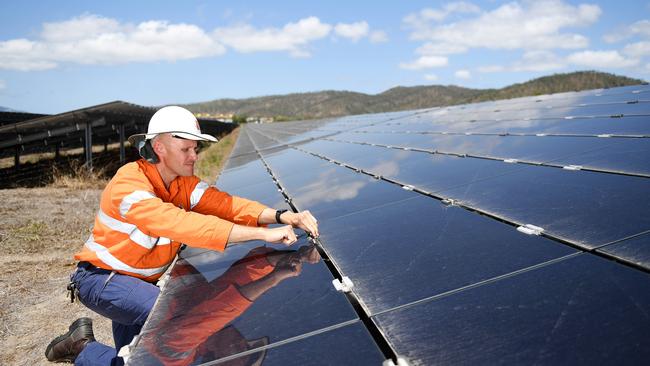 Luke Bukojemski at the Sun Metals solar farm. Picture: Shae Beplate.