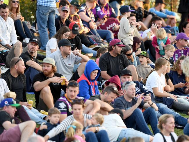 Police and the NRL are investigating social distancing among the spectators at the round 12 NRL match between the Melbourne Storm and the Newcastle Knights at Sunshine Coast stadium. Picture: Bradley Kanaris/Getty Images