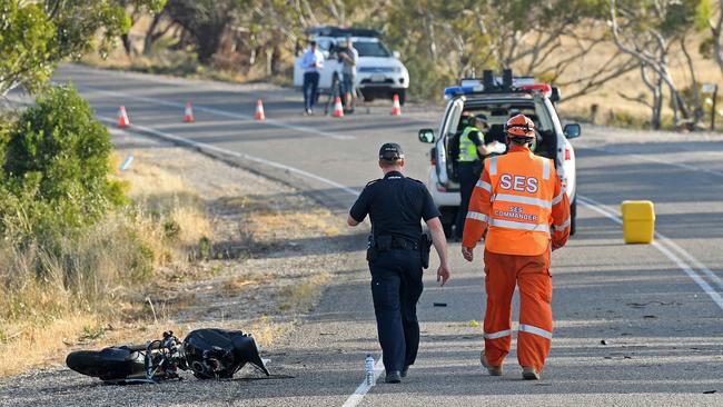 Police on the scene at a fatal motorcycle crash at Brinkley. Picture: Tom Huntley