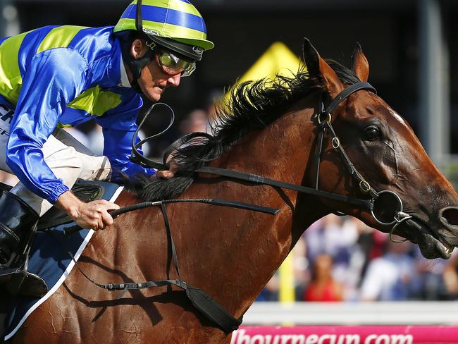 Jameka wins the VRC Crown Oaks. Picture: Colleen Petch