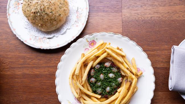 Pizza fritta and tartare with sauce bois bourdon and chippies. Photography David Kelly