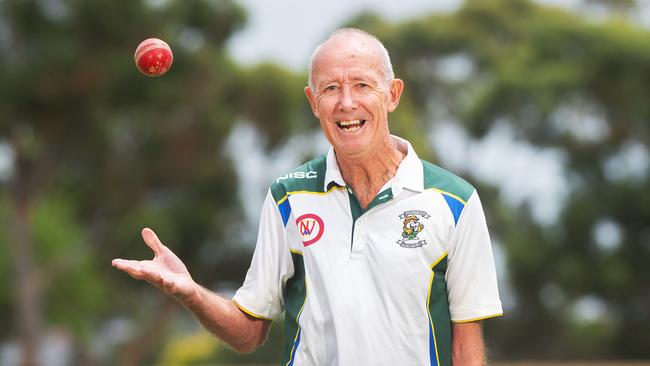 Ray Finn, a 71-year-old cricketer who is continuing to open the batting and bowling in the lower grades at Buckley Park. He plays with his sons Andrew and Matt. Picture: Rob Leeson.